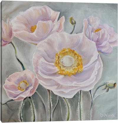 Silver Poppies Canvas Art Print - Olga Volna