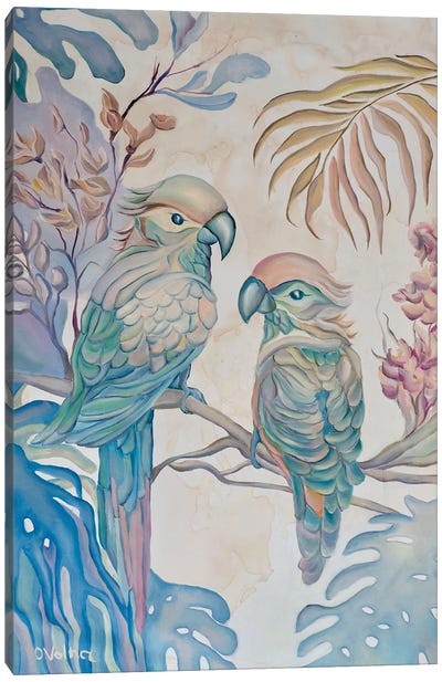 Pastel Parrots Canvas Art Print - Olga Volna