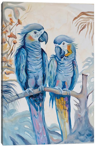 Parrots In Love Canvas Art Print - Olga Volna