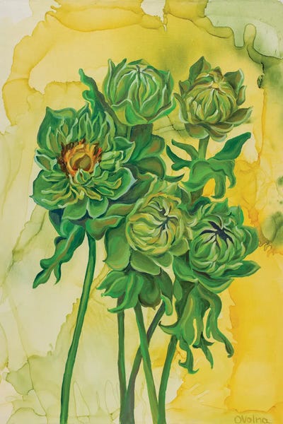 Green Sunflowers by Olga Volna canvas print