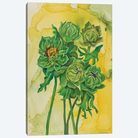 Green Sunflowers Canvas Print #OGV7} by Olga Volna Canvas Artwork