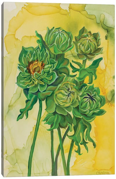 Green Sunflowers Canvas Art Print - Olga Volna