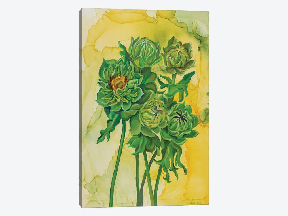 Green Sunflowers by Olga Volna 1-piece Canvas Artwork
