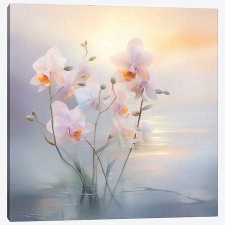 Orchids On The Lake II Canvas Print #OGV81} by Olga Volna Art Print