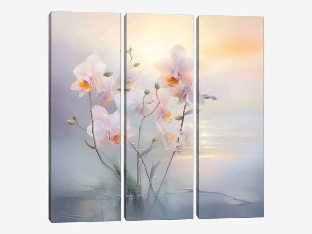 Orchids On The Lake II by Olga Volna 3-piece Canvas Wall Art