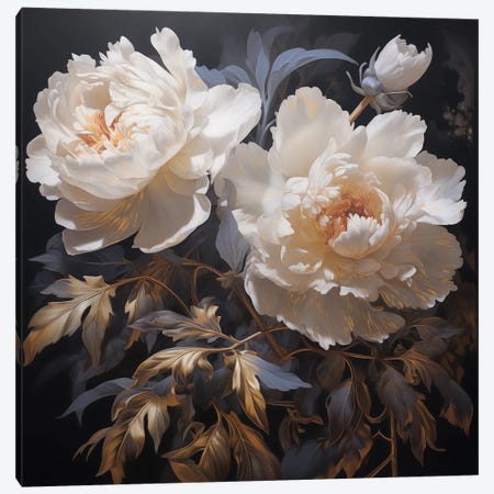 Gold Peonies Canvas Print #OGV92} by Olga Volna Canvas Wall Art