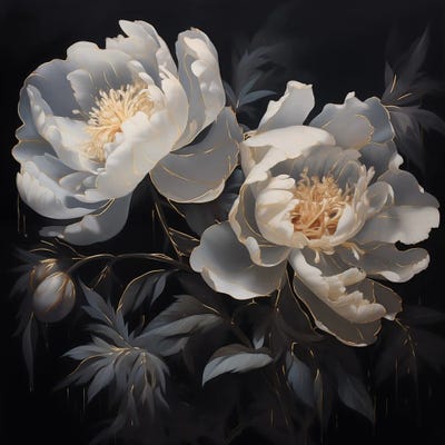 Silver Peonies I by Olga Volna multi panel art