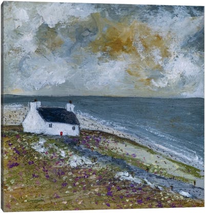 Coastal Cottage Canvas Art Print - Teal Abstract Art