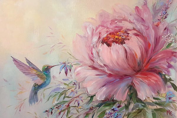 Hummingbirds: Peonies by Olena Hontar