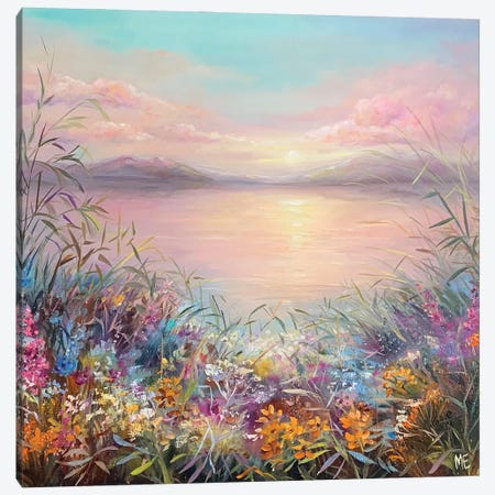 Pink Dawn On The Lake Canvas Print #OHT29} by Olena Hontar Canvas Art Print