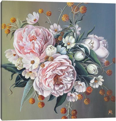 Bouquet With Peonies Canvas Art Print - Peony Art
