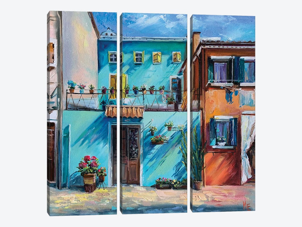 The Bright Colors Of Burano by Olena Hontar 3-piece Canvas Artwork