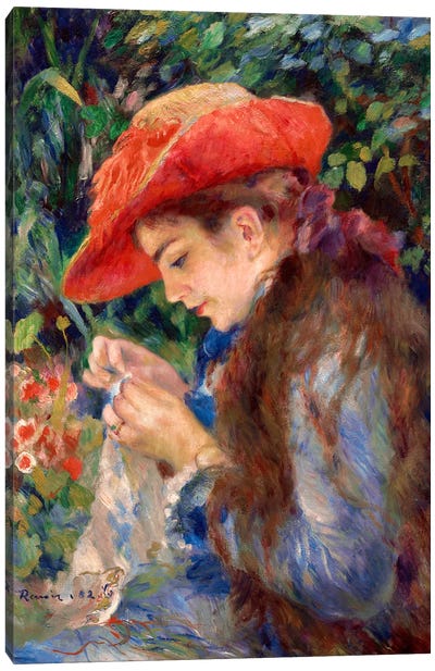 Marie-Thérèse Durand-Ruel Sewing, 1882 Canvas Art Print - Hat Art