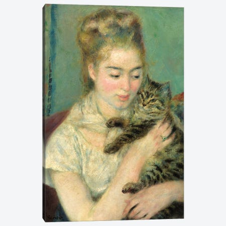 Woman With Cat (Femme Au Chat), 1875 Canvas Print #OIR2} by Pierre Auguste Renoir Canvas Print