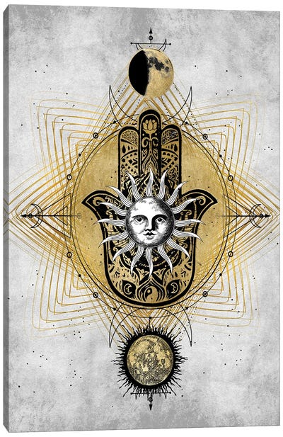 Hamsa Hand with Sun Canvas Art Print - Oliver Jeffries