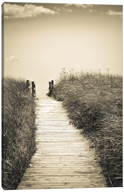 Beach Boardwalk Canvas Art Print - Sepia Photography