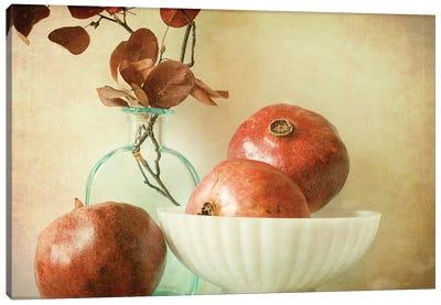 Pomegranates And Milk Glass Canvas Art Print - Farmhouse Kitchen Art