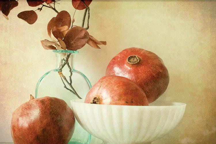 Pomegranates And Milk Glass