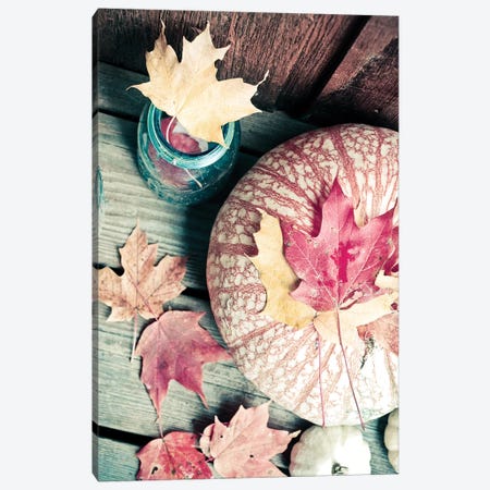 Pumpkin And Leaves Canvas Print #OJS33} by Olivia Joy StClaire Canvas Artwork