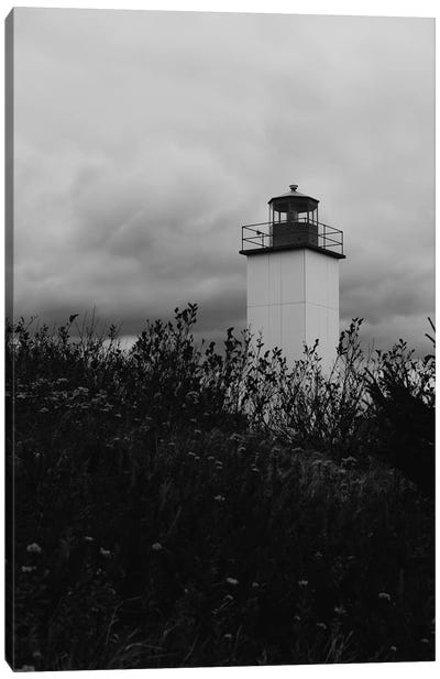 Maritime Lighthouse In Black And White Canvas Art Print