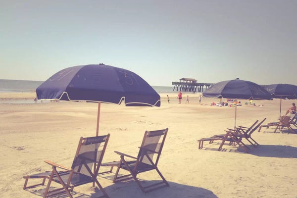 Vintage Styled Photography: Blue Beach Umbrellas by Olivia Joy StClaire