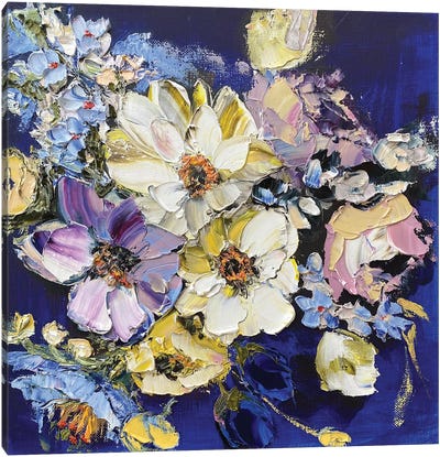 Lemony And Blue Canvas Art Print - Textured Florals