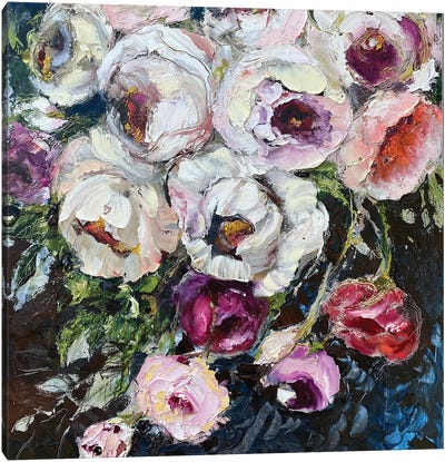 Lovely Roses On Blue Canvas Art Print - Oksana Petrova
