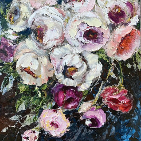 Oksana Petrova: Lovely Roses On Blue by Oksana Petrova
