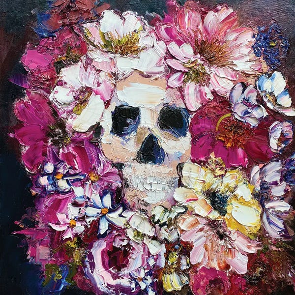 Oksana Petrova: Scull In Flowers by Oksana Petrova