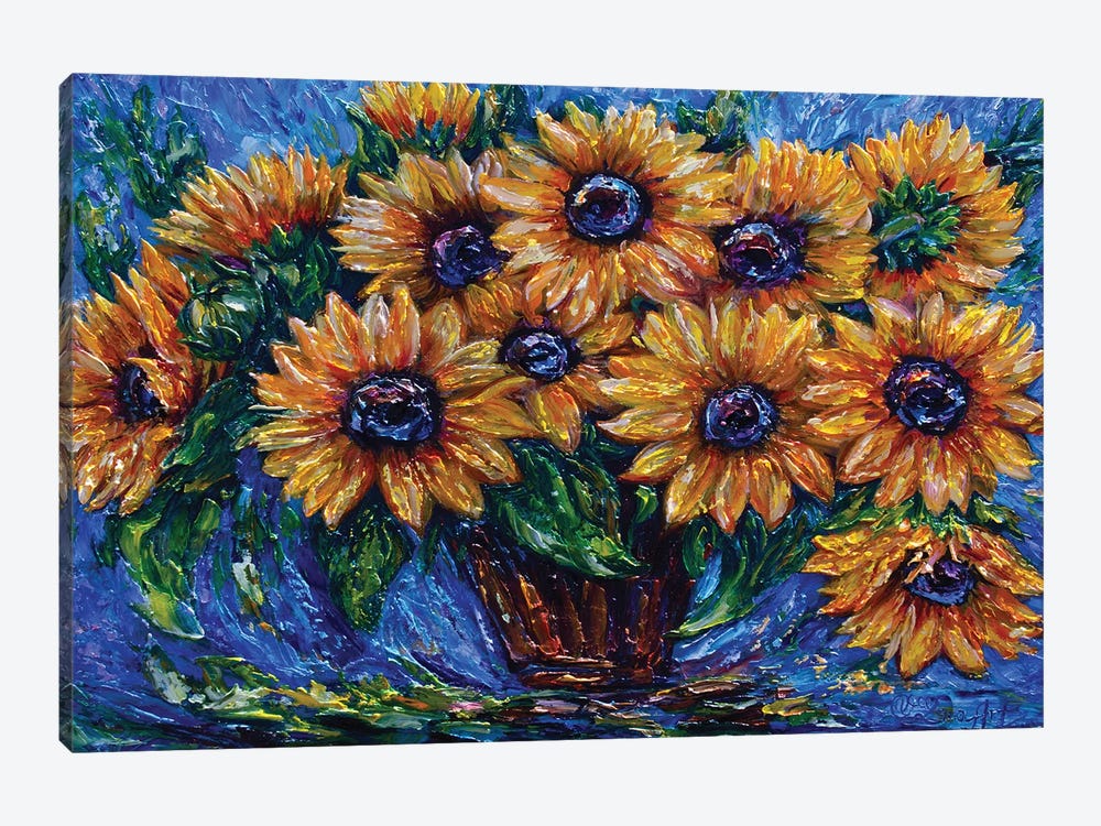Sunflower Love with Palette Knife by OLena Art 1-piece Canvas Art