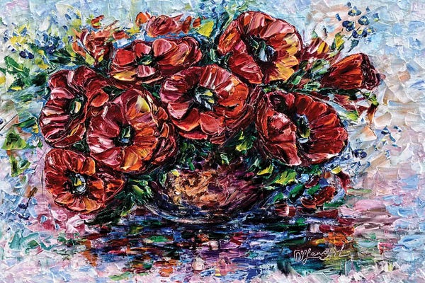 OLena Art: Red Poppies In A Vase by OLena Art