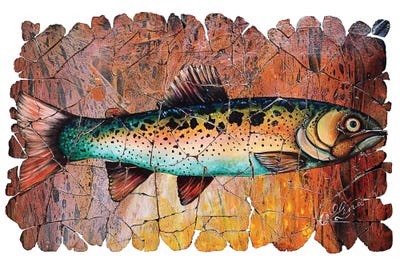 Vintage Red Trout Fresco by OLena Art framed canvas print
