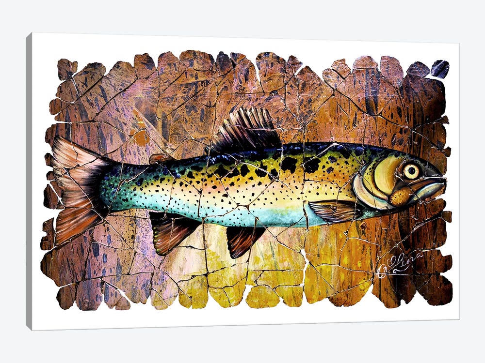 Red Trout Fresco  by OLena Art 1-piece Canvas Print