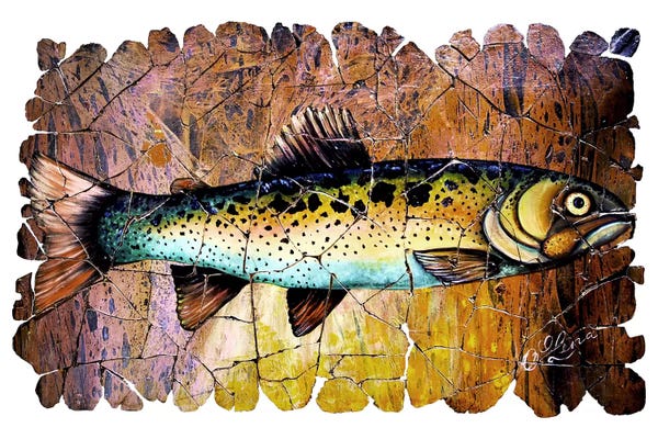 OLena Art: Red Trout Fresco  by OLena Art
