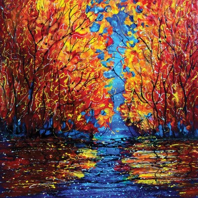 Autumn Trees at Twilight by OLena Art framed canvas print