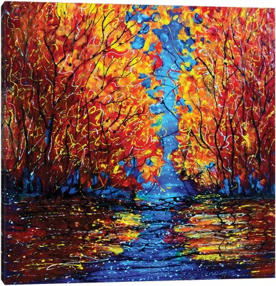 Autumn Trees at Twilight Canvas Art Print - OLena art