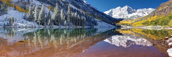 Refreshing Workspace: Fall Season At Maroon Bells Panoramic Image by OLena Art