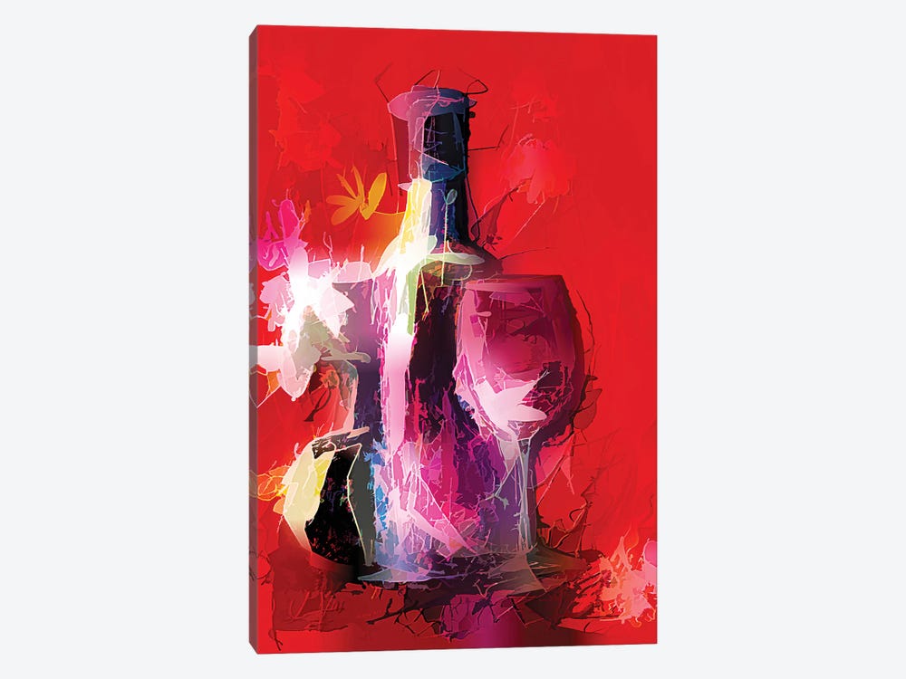 Colorful Wine Painting by OLena Art 1-piece Canvas Print
