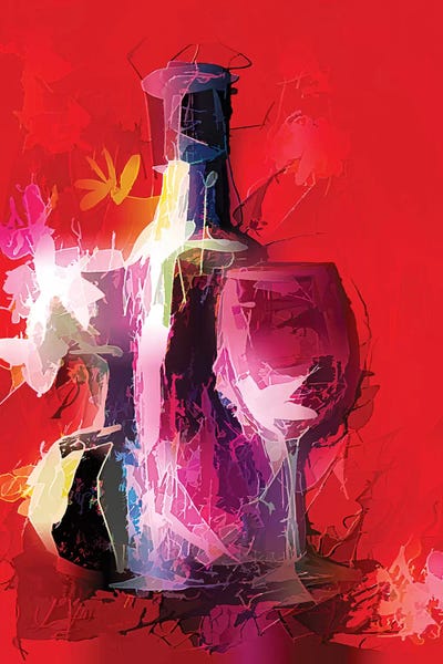 OLena Art: Colorful Wine Painting by OLena Art