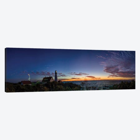 Portland Maine Head Light At Dawn Panorama Canvas Print #OLE162} by OLena Art Canvas Wall Art