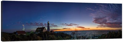 Portland Maine Head Light At Dawn Panorama Canvas Art Print - Oregon Art