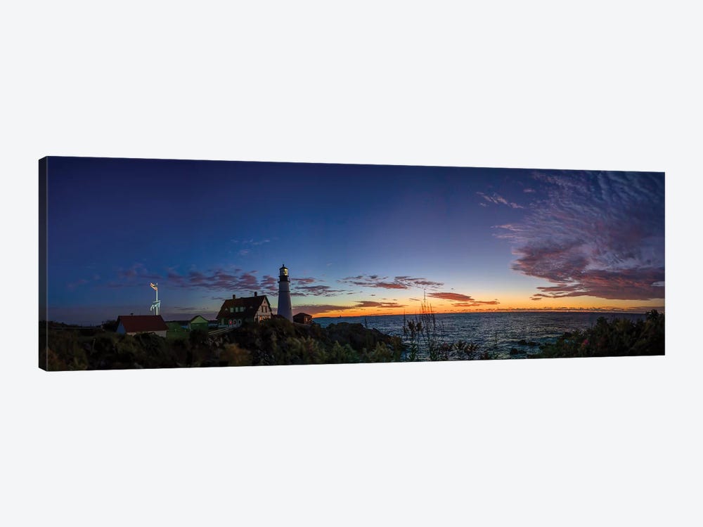 Portland Maine Head Light At Dawn Panorama by OLena Art 1-piece Canvas Art