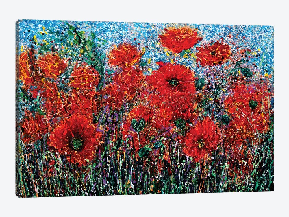 Wild Grass and Poppies Pollock Inspiration by OLena Art 1-piece Canvas Art
