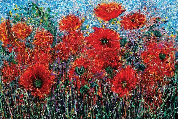 Poppies: Wild Grass and Poppies Pollock Inspiration by OLena Art