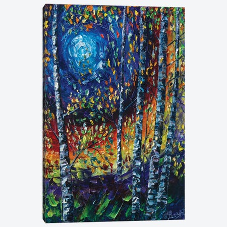 Moonlight Sonata With Aspen Trees Canvas Print #OLE180} by OLena Art Canvas Artwork