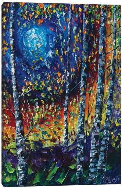 Moonlight Sonata With Aspen Trees Canvas Art Print - OLena art