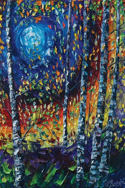 OLena Art: Moonlight Sonata With Aspen Trees by OLena Art
