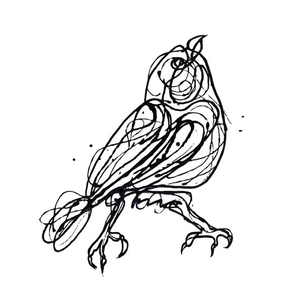 OLena Art: Chin Up - Cute Little Bird Jackson Pollock Style Drawing by OLena Art