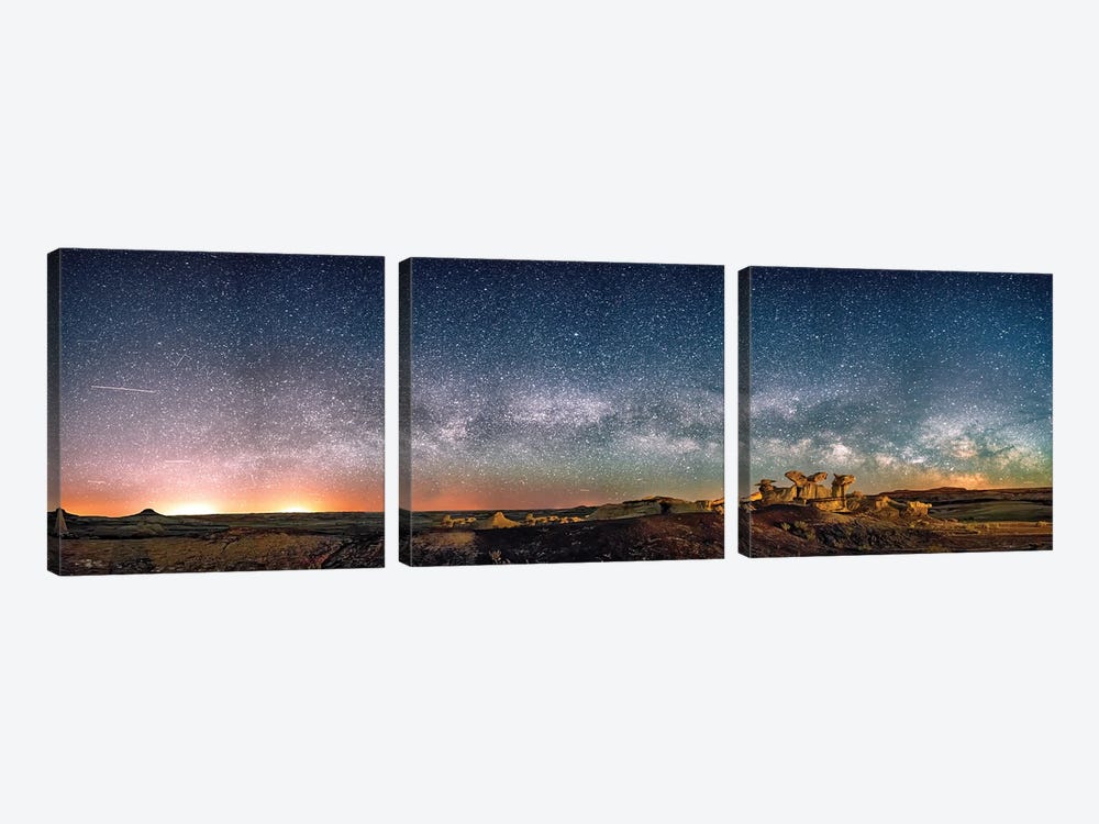 Bisti Badlands Hoodoos Under New Mexico Starry Night By Olena Art by OLena Art 3-piece Art Print