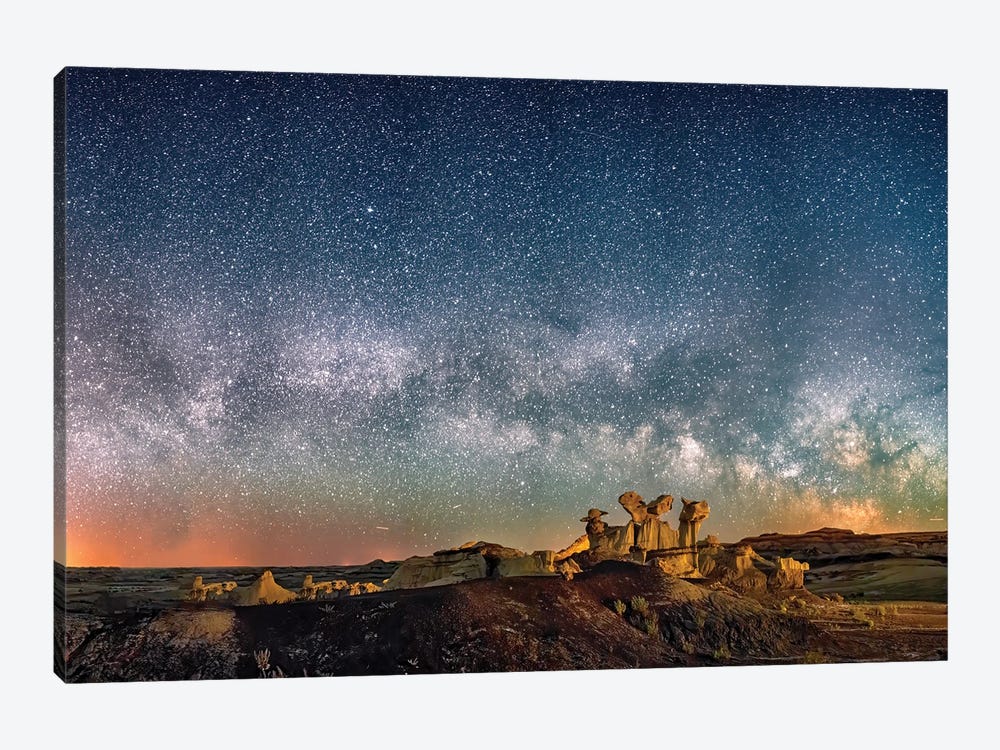 Bisti Badlands Hoodoos Under New Mexico Starry Night by OLena Art 1-piece Canvas Wall Art